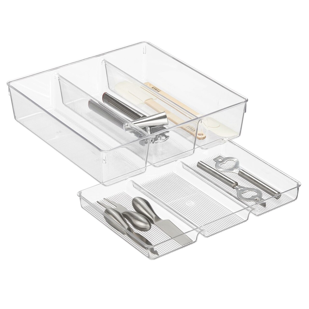 mDesign 2 Piece Plastic Stackable Kitchen Drawer Organizer with Top Tray